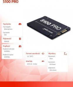 Dysk SSD Crucial Crucial Micron 5100 PRO - SSD - Encrypted - 1920GB - Hot-Swap - 6.4cm (2.5 ") - SATA 6Gb / s - Self-Encrypting Drive (SED) (MTFDDAK1T9TCB-1AR16ABYY) 2