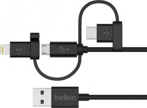 Kabel USB Belkin USB A - microUSB, lighting, USB-C 1.2m czarny (F8J050BT04-BLK) 1