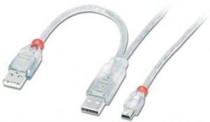 Kabel USB Lindy 2x USB-A - miniUSB 2 m Przezroczysty (31785) 1
