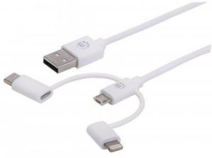 Kabel USB Manhattan USB-A - USB-C + microUSB + Lightning 1 m Biały (353434) 1