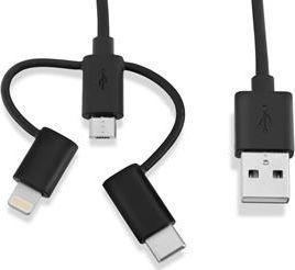 Kabel USB V7 USB-A - USB-C + microUSB + Lightning 1 m Czarny (LTCMUSB1M-BLK-1E) 1