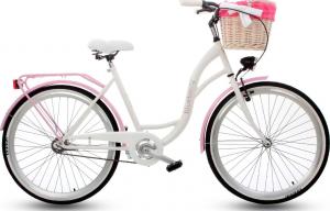 Goetze Rower miejski Blueberry 26" biało-różowy z metalowym koszem 1