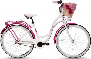 Goetze Rower miejski Blueberry 28" trzybiegowy biało-różowy z metalowym koszem 1