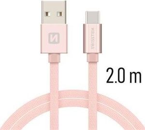 Kabel USB Swissten Universalus kabelis Swissten Textile USB-C 3.1, 2.0 m, rausvai auksinės spalvos 1