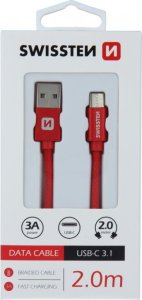Kabel USB Swissten USB-A - USB-C 2 m Czerwony (SW-QU-TYPC-3.1-2M-RE) 2