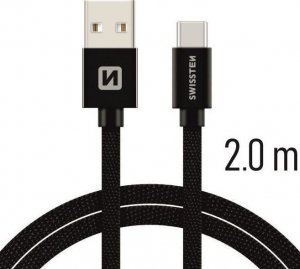 Kabel USB Swissten Universalus kabelis Swissten Textile USB-C 3.1, 2.0 m, juodos spalvos 1