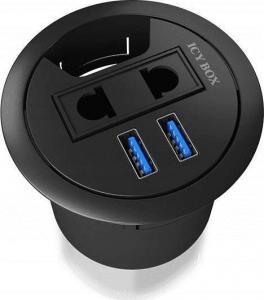 Icy Box IcyBox Hub do Biurka 2xUSB 3.0 z gniazdem 230V EU/US - HUB USB ...