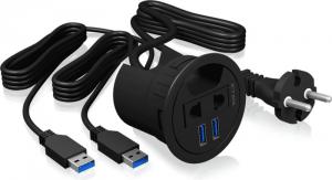 HUB USB Icy Box IcyBox Hub do Biurka 2xUSB 3.0 z gniazdem 230V EU/US 1
