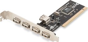 Kontroler Digitus Karta rozszerzeń/Kontroler USB 2.0 PCI, 4xZew. 1xWew. USB 2.0, Low Profile, Chipset: VIA 6212-DS-33221-1 1