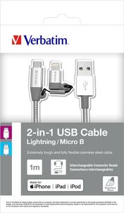 Kabel USB Verbatim USB-A - microUSB + Lightning 1 m Szary (48869) 1