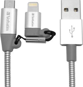 Kabel USB Verbatim USB-A - microUSB + Lightning 1 m Szary (48869) 4