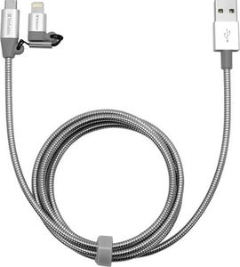 Kabel USB Verbatim USB-A - microUSB + Lightning 1 m Szary (48869) 5