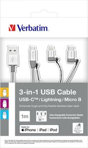 Kabel USB Verbatim Verbatim 3in1 Lightning/USB-C/Micro B Stainless Steel Cable Sync & Charge 1