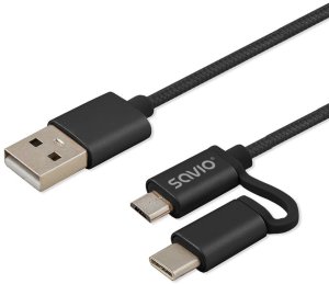Kabel USB Savio USB-A - microUSB + USB-C 1 m Czarny (CL-128) 1