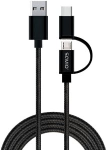 Kabel USB Savio USB-A - microUSB + USB-C 1 m Czarny (CL-128) 2