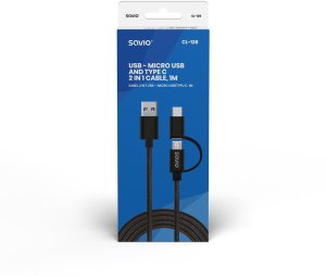 Kabel USB Savio USB-A - microUSB + USB-C 1 m Czarny (CL-128) 3