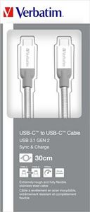 Kabel USB Verbatim USB-C - USB-C 0.3 m Srebrny (48867) 2