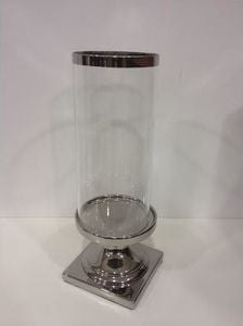 Lampion szklany z podstawą ceramiczną srebrną H: 42,5 cm uniwersalny 1