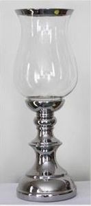 Lampion szklany z podstawą ceramiczną srebrną H: 40 cm uniwersalny 1