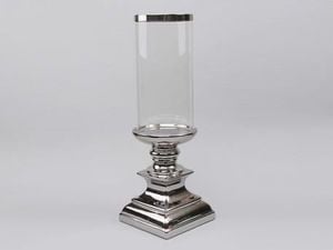 Lampion szklany z podstawą ceramiczną srebrną H: 44,5 cm uniwersalny 1