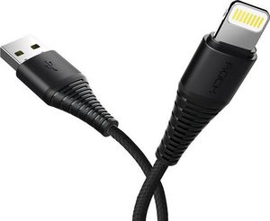 Kabel USB Rock Space Kabel Rock Hi-Tensile USB - Lightning 2.1A 1.2m nylon czarny uniwersalny 1