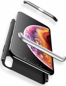 Hurtel 360 Protection etui na całą obudowę przód + tył iPhone XR czarno-srebrny (logo hole) uniwersalny 6