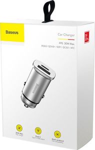 Ładowarka Baseus Baseus Square PPS inteligentna ładowarka samochodowa z portami USB Quick Charge 4.0 QC 4.0 i USB-C PD 3.0 SCP srebrny (CCALL-AS0S) uniwersalny 5
