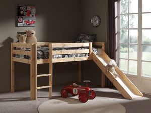 Vipack Drewniane łóżko piętrowe dla dzieci Pino ze zjeżdżalnią - sosna naturalna uniw 1