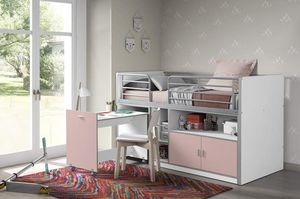 Vipack Łóżko piętrowe dla dzieci Bonny Pink Rose z biurkiem uniw 1