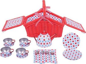 BigJigs Serwis do herbatki, koszyk piknikowy (w kropki) do zabawy dla dzieci 1