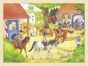Goki Puzzle drewniane dla dzieci, Konie w stadninie, 96 elementów 1