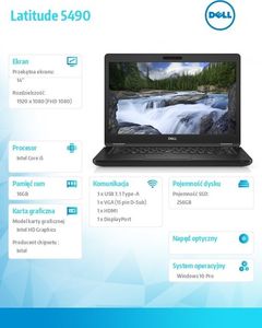 Laptop Dell Notebook Latitude 5490 Win10Pro i5-8350U/256/16/INT/FHD -N117L549014EMEA 3