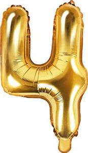 Party Deco Balon foliowy Cyfra "4", 35cm, złoty uniwersalny 1