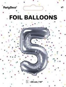 Party Deco Balon foliowy Cyfra "5", 35cm, srebrny uniwersalny 1