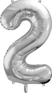 Party Deco Balon foliowy Cyfra "2", 86cm, srebrny uniwersalny 1