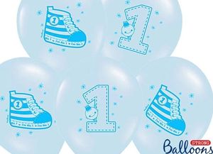 Party Deco Balon urodzinowy, Trampek - Number 1, pastelowy niebieski, 30 cm, 50 szt. uniwersalny 1