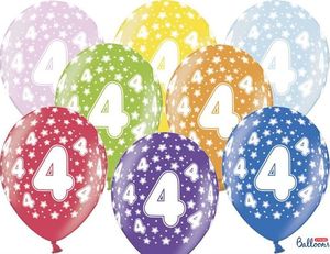 Party Deco Balon urodzinowy, 4th Birthday, metallic mix, 30 cm, 50 szt. uniwersalny 1
