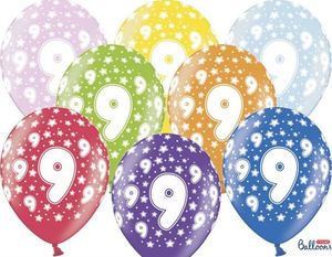 Party Deco Balon urodzinowy, 9th Birthday, metallic mix, 30 cm, 50 szt. uniwersalny 1