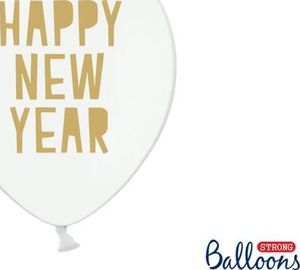 Party Deco Balony Strong, Happy New Year, białe, 30 cm, 50 szt. uniwersalny 1