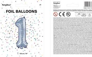 Party Deco Balon foliowy Cyfra "1",holograficzny, 35 cm uniwersalny 1