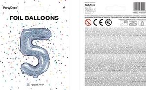 Party Deco Balon foliowy Cyfra "5",holograficzny, 35 cm uniwersalny 1