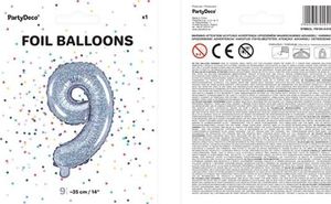 Party Deco Balon foliowy Cyfra "9",holograficzny, 35 cm uniwersalny 1