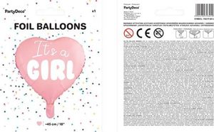 Party Deco Balon foliowy Serce - It's a girl, jasny różowy, 45cm uniwersalny 2