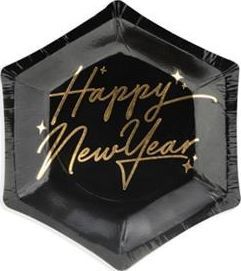 Party Deco Talerzyki papierowe, Happy New Year, czarne, 12,5 cm, 6 szt. uniwersalny 1