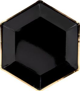 Party Deco Talerzyki papierowe, geometryczne, czarne ze złotym brzegiem, 23 cm, 6 szt. uniwersalny 1