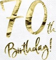 Party Deco Serwetki na siedemdziesiąte urodziny, 70th Birthday, biały, 33x33 cm, 20 szt. uniwersalny 2