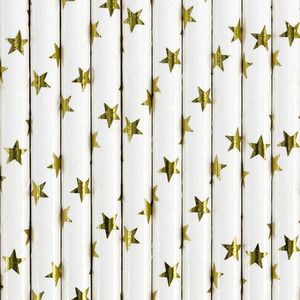Party Deco Słomki papierowe do picia w gwiazdki, złote, 19,5 cm, 10 szt. uniwersalny 2