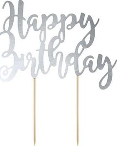 Party Deco Topper na tort Happy Birthday, srebrny, 22,5 cm uniwersalny 1