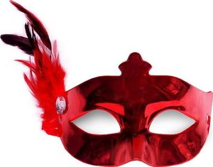 Party Deco Maska imprezowa z piórkiem, czerwona uniwersalny 1