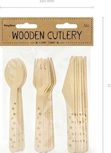 Party Deco Sztućce drewniane Gwiazdki, złote, 16cm, 18 szt. uniwersalny 3